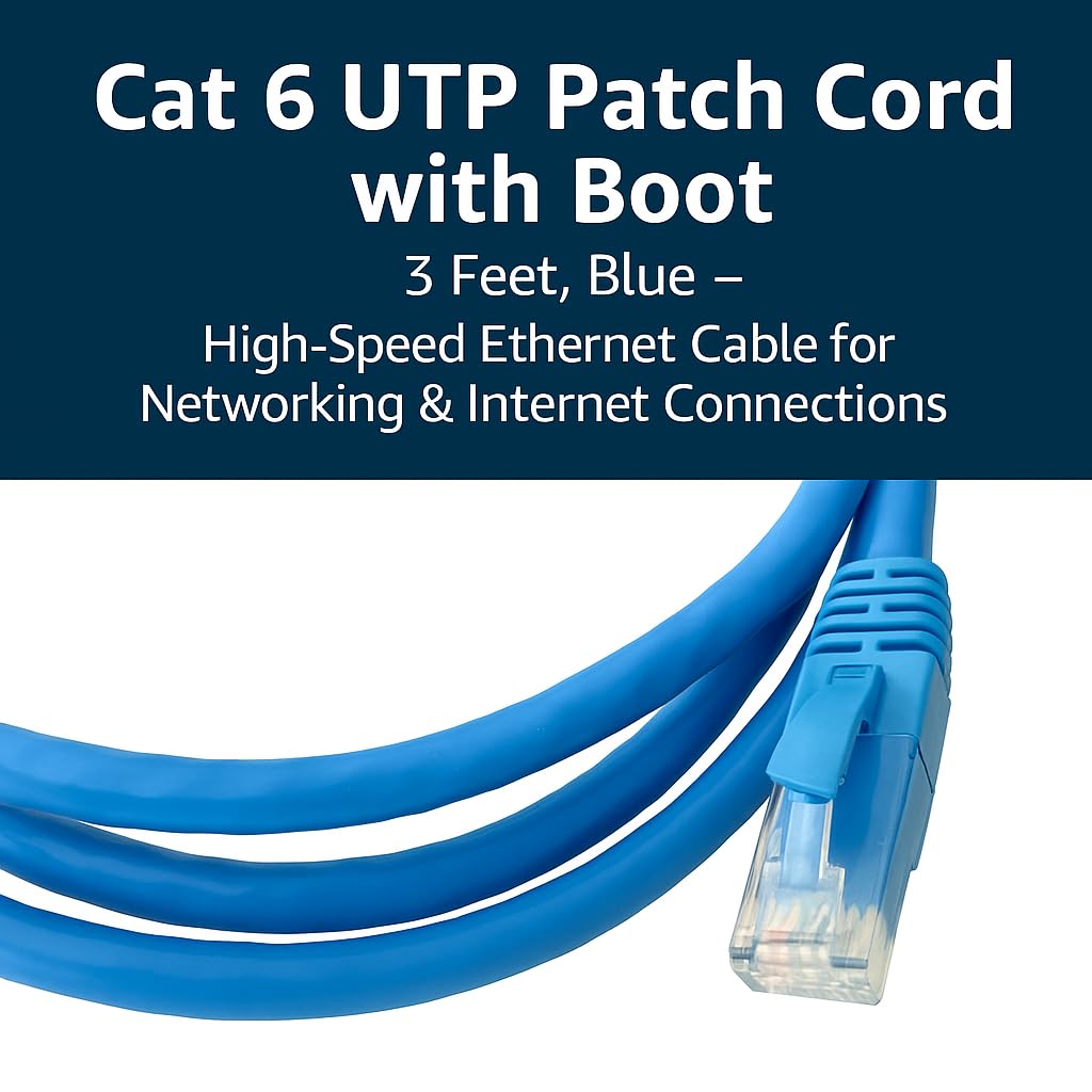 Cat 6 Ethernet Cable 5-Pack, UTP Patch Cord with Boot, High-Speed LAN Cable for Networking, Internet, Router, Modem, Switch, PC, Xbox, PS5 – 10Gbps RJ45 Network Cable (Blue, 25 ft)