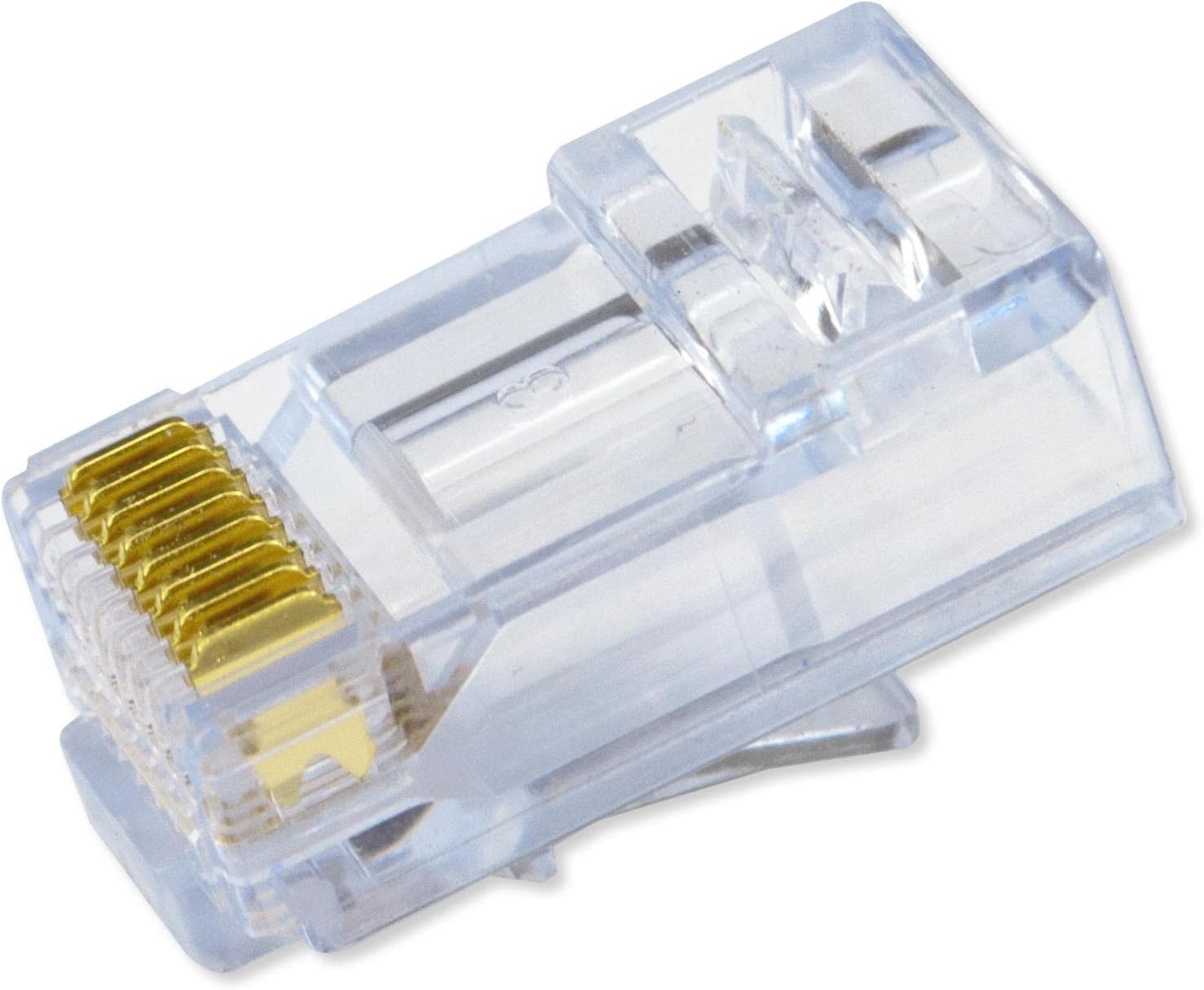 Simply45 Unshielded Pass-Through RJ45 Modular Plugs - 24AWG Solid for CAT5e UTP Cables and 28-26AWG Stranded - Light Blue Tint - 100 Piece Jar - S45-1500