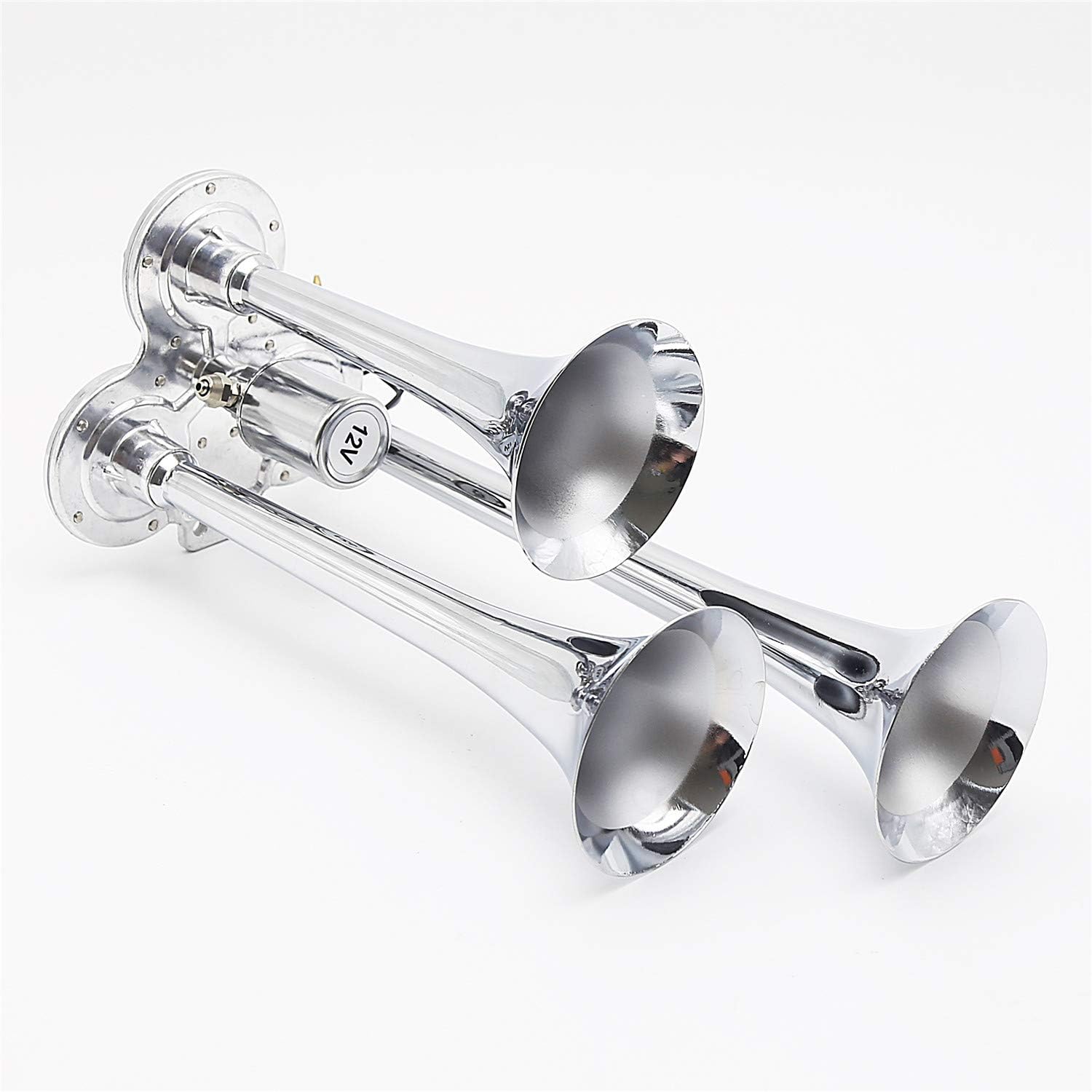 Car Air horn Silver Three-tube horn double row 12V 160DB solenoid valve Electronic control waterproof Large speaker Power horn Whistle Car sound for Car any vehicle truck Lorrys Trains Boatsair