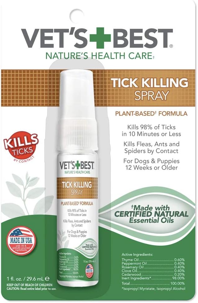 Vet’s Best Tick Killing Spray for Dogs and Puppies, 1 fl. oz.