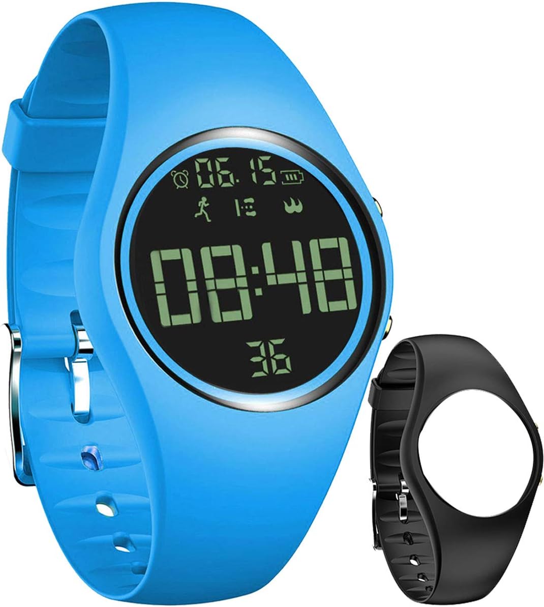 Simple Fitness Tracker [Swim Waterproof & No APP Need] Step Counter Walking 3D Non-Bluetooth Walking Pedometer Watch with Vibration Alarm Clock/Calorie Burned/Distance/Alarm/Stopwatch for Kid Blue
