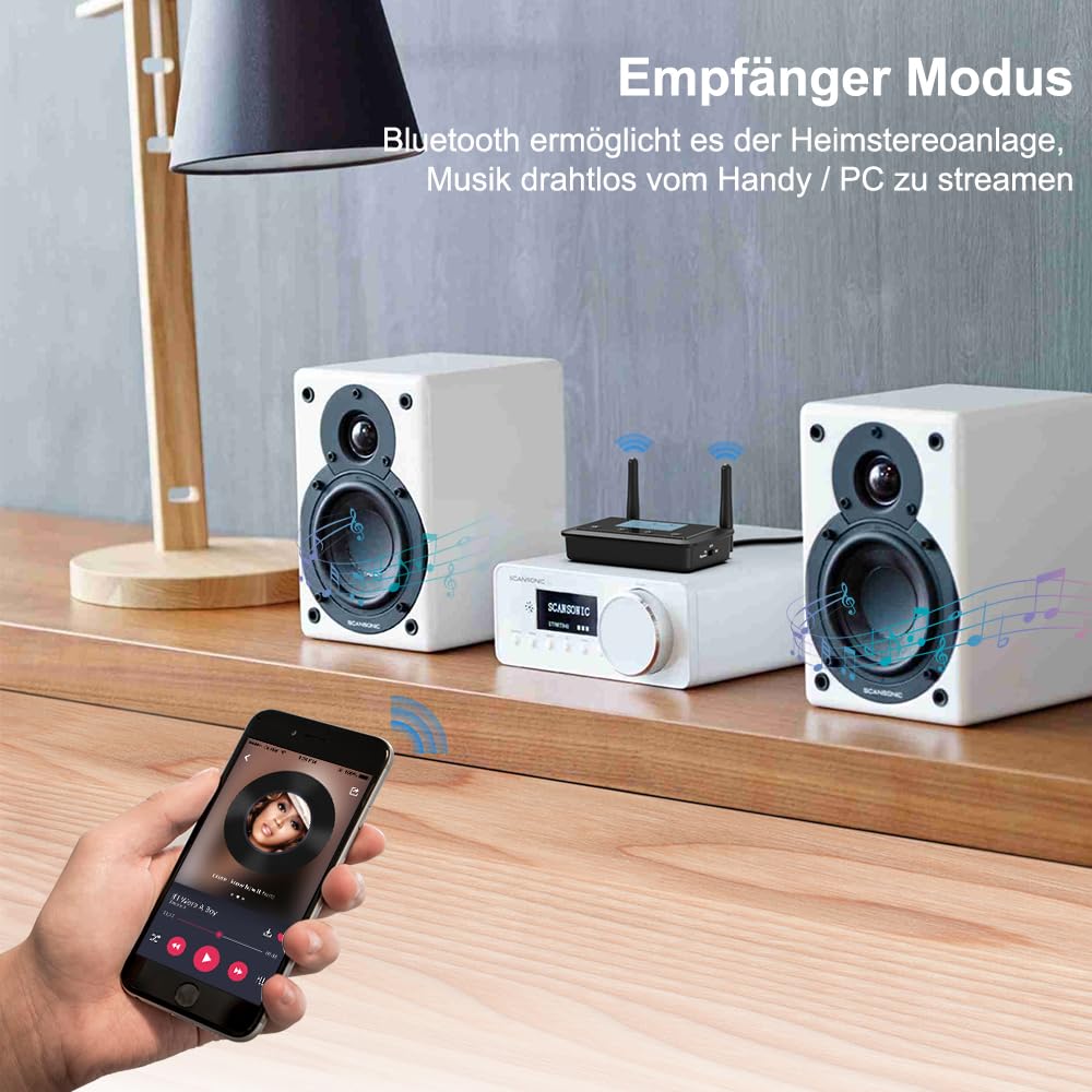 1Mii B03+ Bluetooth 5.3 Transmitter Empfänger für TV und Stereoanlage, Audio Adapter mit Display, Große Reichweite, aptX Low Latency HD Adaptive, Optisch Cinch 3,5 mm AUX