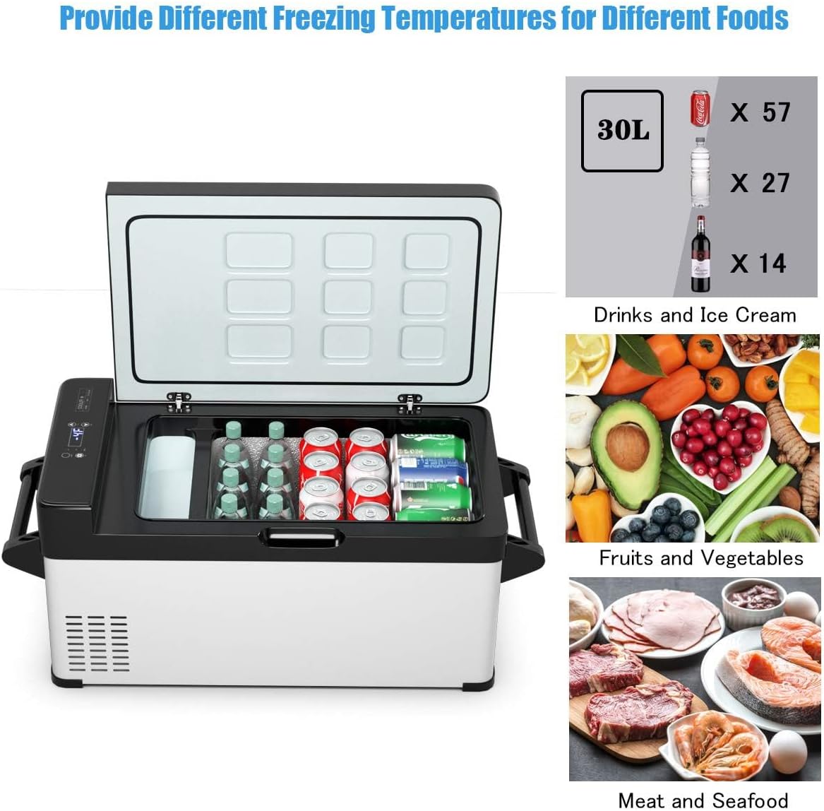 Nightcore 32 Quart (30L) Portable Car Freezer Compact Refrigerator, -13°F to 50°F, Adjustable Temperature Display, DC 12/24V, Electric Fridge Cooler for Car and Home Travel, RV, Truck, Boat, Outdoor Camping