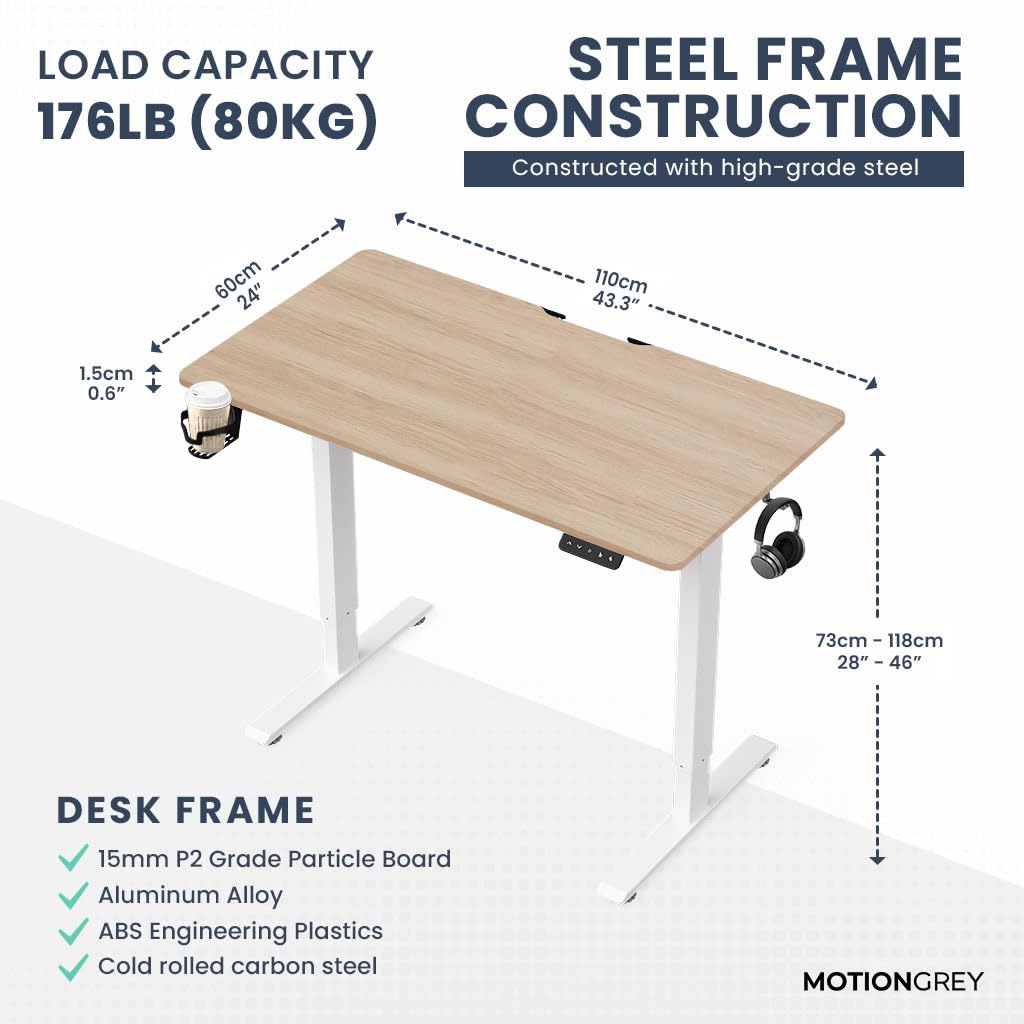 MOTIONGREY - Electric Motor Height Adjustable Standing Desk Ergonomic Stand Up Desk Adjustable Computer Sit Stand Desk Stand — view 2