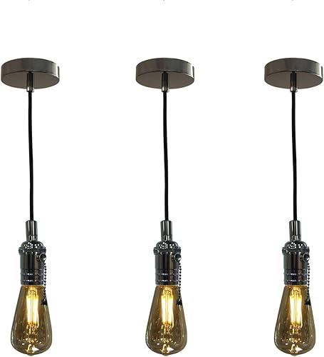 Miniatura 5 de Royal Designs, Inc. Iluminación colgante colgante, estilo vintage, enchufe de luz colgante de cadena y toldo, gris metálico con cable de tela de