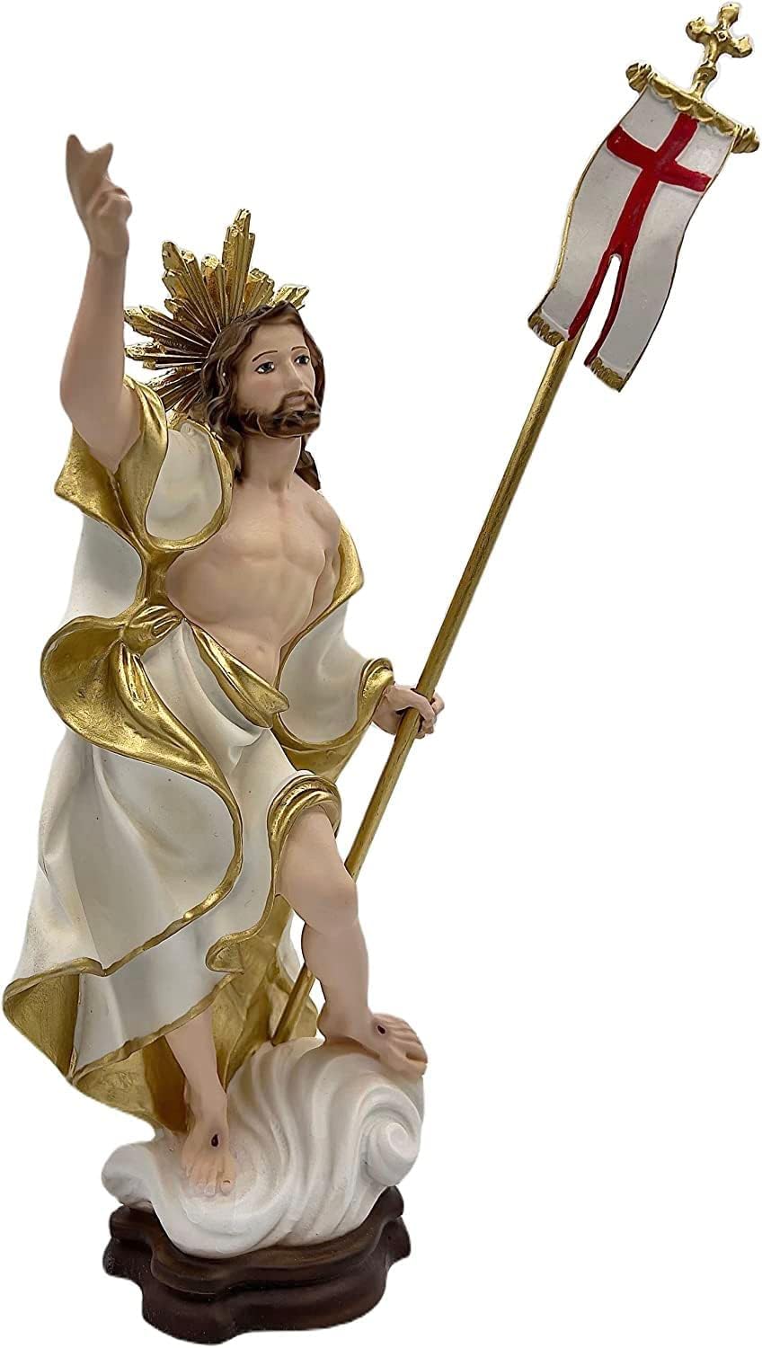 Statua Gesù Risorto cm 32 (12,60'') in resina piena prodotto artigianale decorato a mano