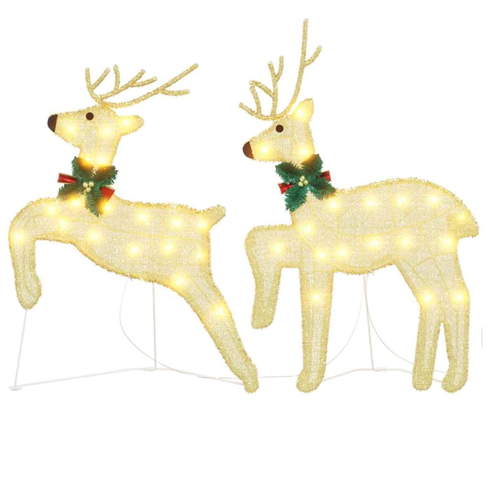 Gecheer LED Rentier Deko 2er Set, Stoff Figur mit warmweißem Licht USB betrieben Art Déco Design, 65cm und 58cm hoch for Wohnzimmer Garten Weihnachtsdekoration
