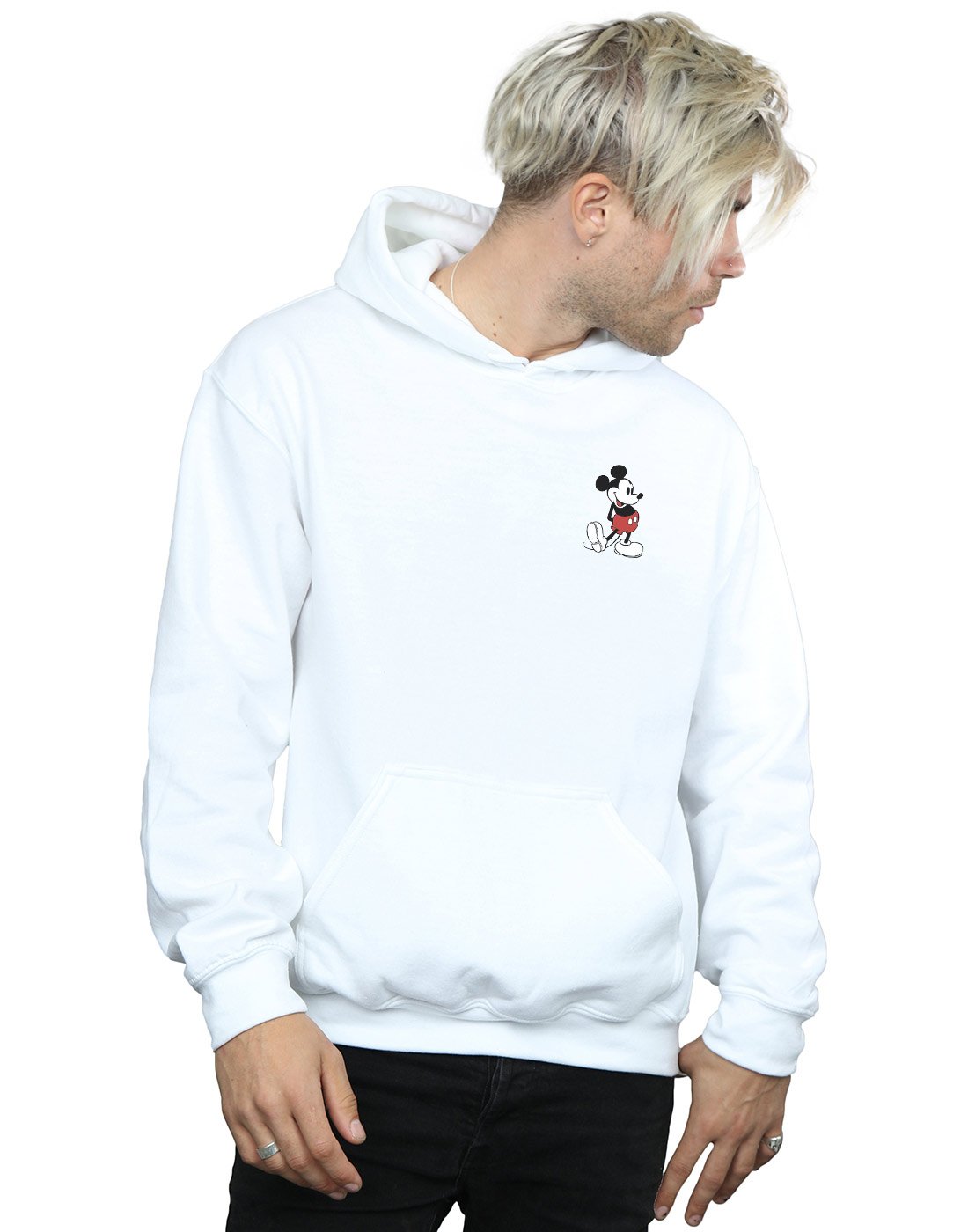 Disney Men's Mickey Mouse Kickin Retro Chest Hoodie White Small