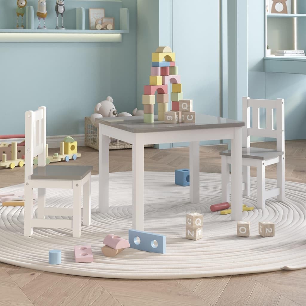 Generico Set Tavolo e Sedie per Bambini 3 Pezzi Bianco e Grigio in MDF,Mobili,Mobili per Bebè e Bimbi,Set di mobili per Bebè e bimbi-10409