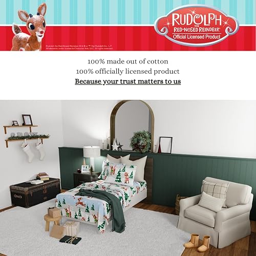 Miniatura 5 de Franco Rudolph Holiday & Christmas Bedding - Juego de sábanas de franela 100% algodón súper suave, tamaño individual, (producto oficial)