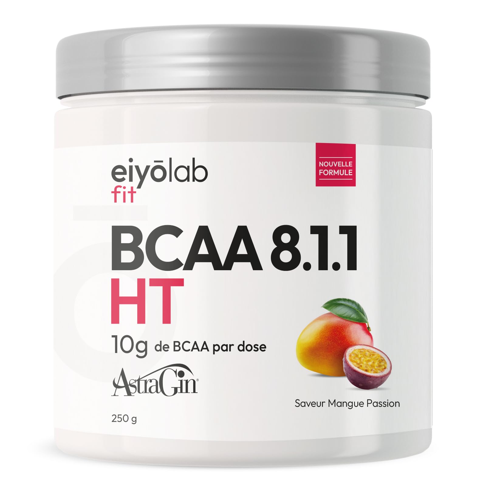 BCAA 8.1.1 | Acides Aminés en Poudre | 8g de Leucine + 1g de Citrulline & AstraGin® | Construction et Récupération Musculaire | Efficace Contre l’Acide Lactique | Mangue Passion 250g | Eiyolab