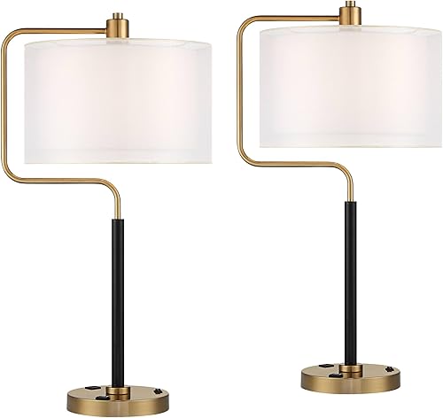 Miniatura 2 de Possini Euro Design Carlyle - Juego de 2 lámparas de escritorio de 30 12 pulgadas de alto, grandes, de mediados de siglo, moderno, glamuroso,