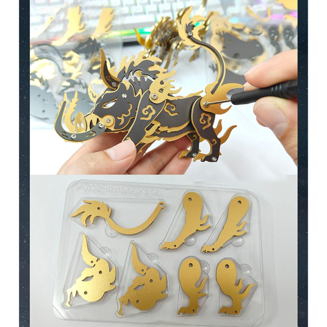 Generic Set di puzzle in metallo 3D, in metallo 3D, per adulti, 100 pezzi, nero 3D, taglio laser, in metallo, 3D