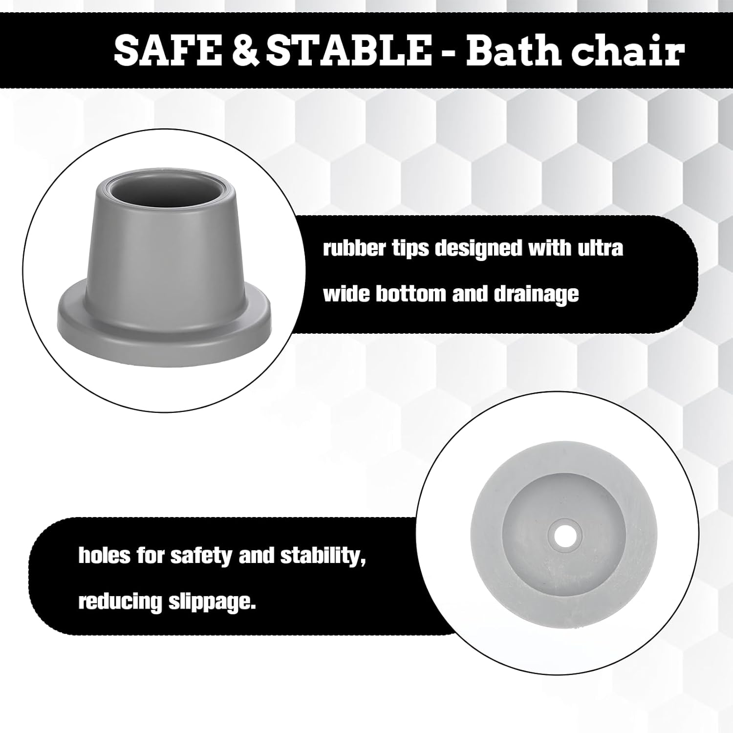 1-1/8" I.D. Round Rubber Chair Leg Caps, 4 Pcs Grey Chair Leg Floor Protectors Non Slip Furniture Caps for Shower Chairs Bath Seat, Shower Stools and Transfer Bench