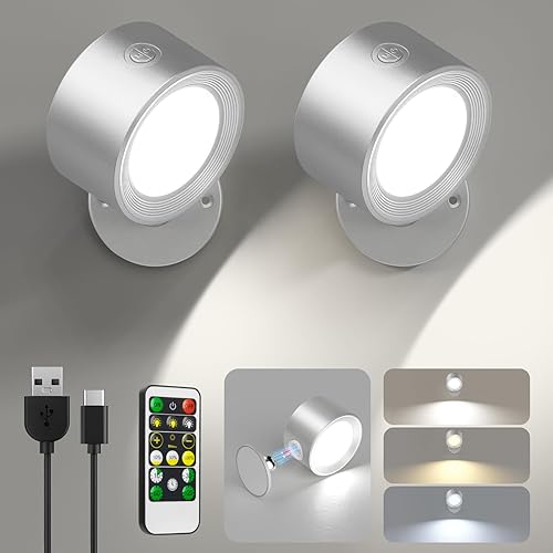 Miniatura 14 de Lightbiz LED Reading Lights, Wall Lights Sconces with Remote Rechargeable Battery Operated, 3 Color Temperatures & Dimmable Light Magnetic Ball Luz