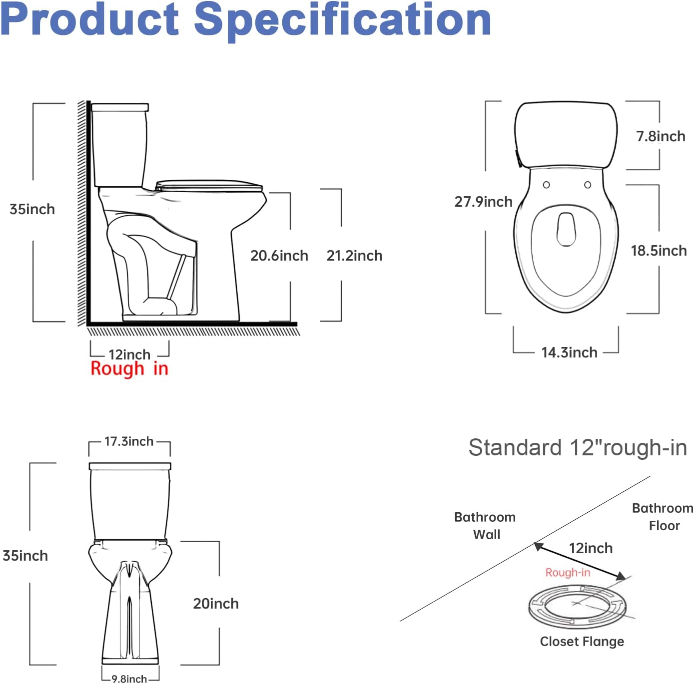 LM 21 Inch Extra Tall Toilets, Comfort Height Elongated 12 Inch Rough-in Two Piece Tall Toilet with Soft Close Seat | High Toilets For Seniors & Tall People & Disabled