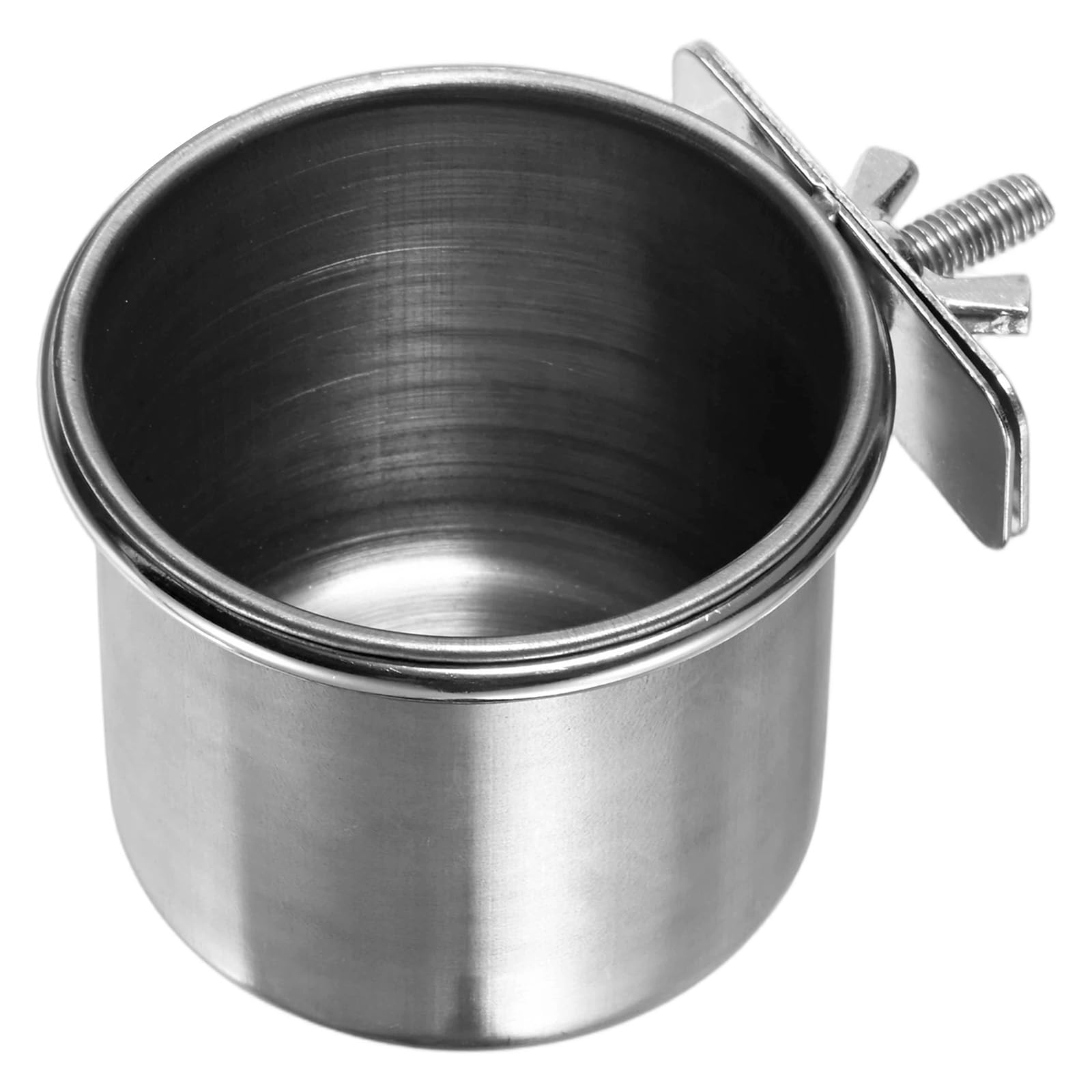 M METERXITY 1-Pack Small Bird Feeding Dish Cups, 2.56 Inch Stainless Steel Parrot Cage Food Water Bowl Cup Dish with Holder for Cockatiel/Budgies/Parrot/Small Animal [Silver] — image 1