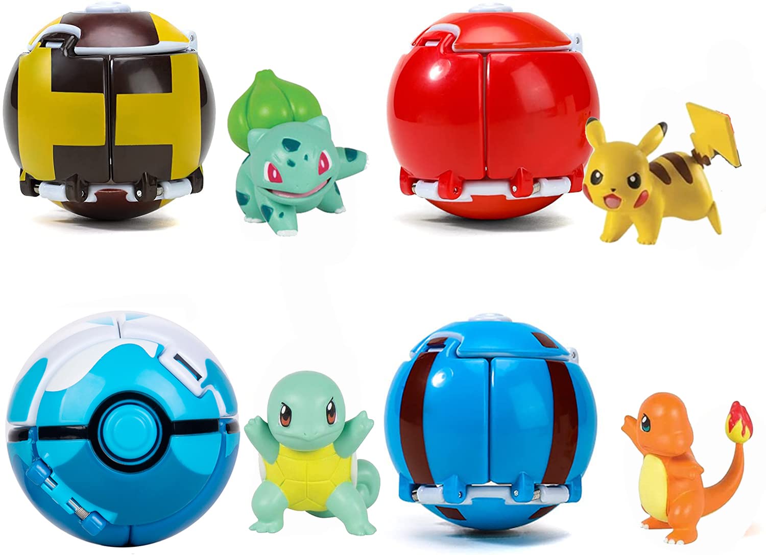 4 PCS PokePets Throw N Pop Poke Ball and Figure, Collect Ball Monster Action Figures Children's Playset, Pocket Doll Battle Throwing Ball Set