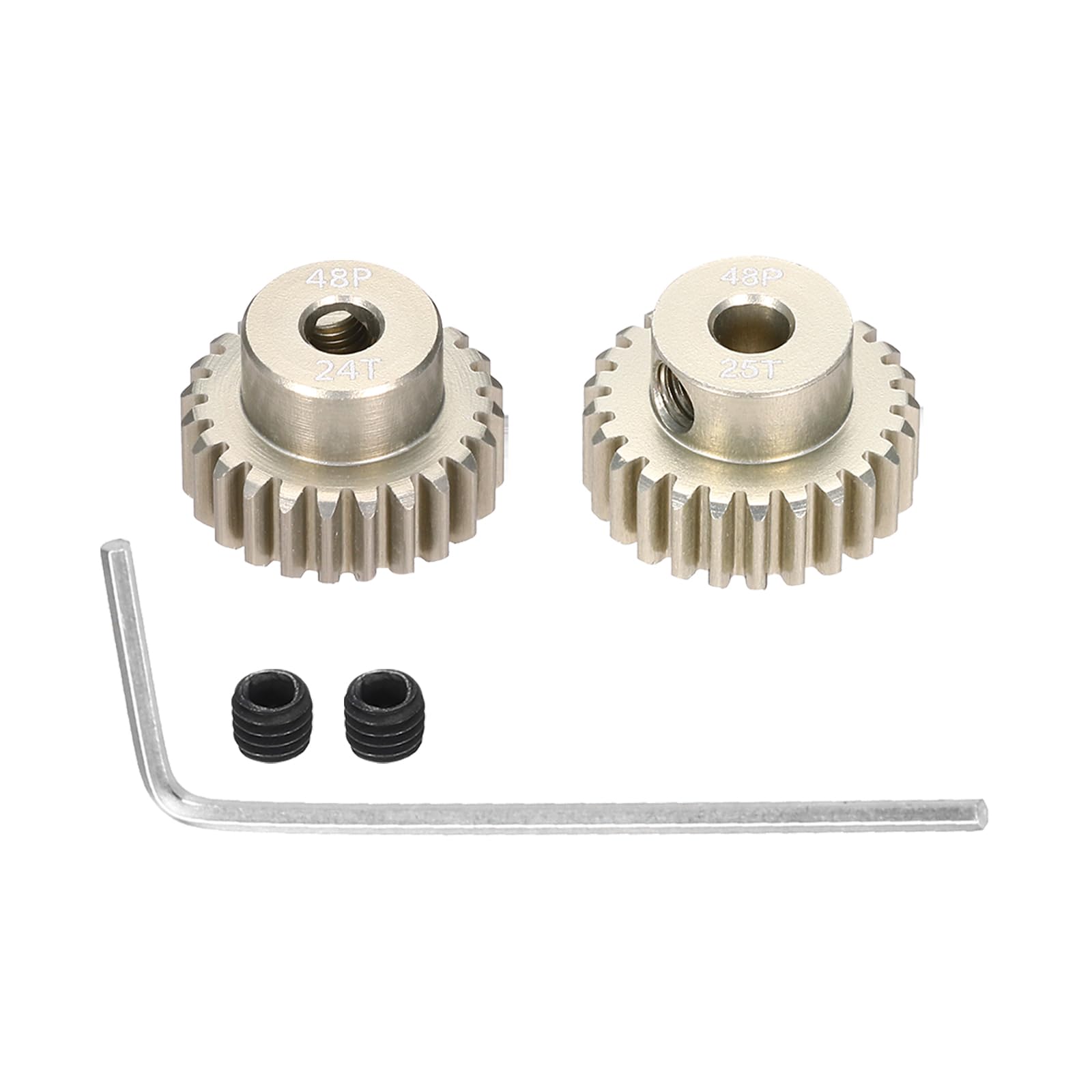 Rebower 2Pcs 48P Pinion Gear Set 24T 25T for 3.175 mm Shaft Aluminium Alloy Pinion Gear with Screws and Hexagonal Wrench for RC Motor