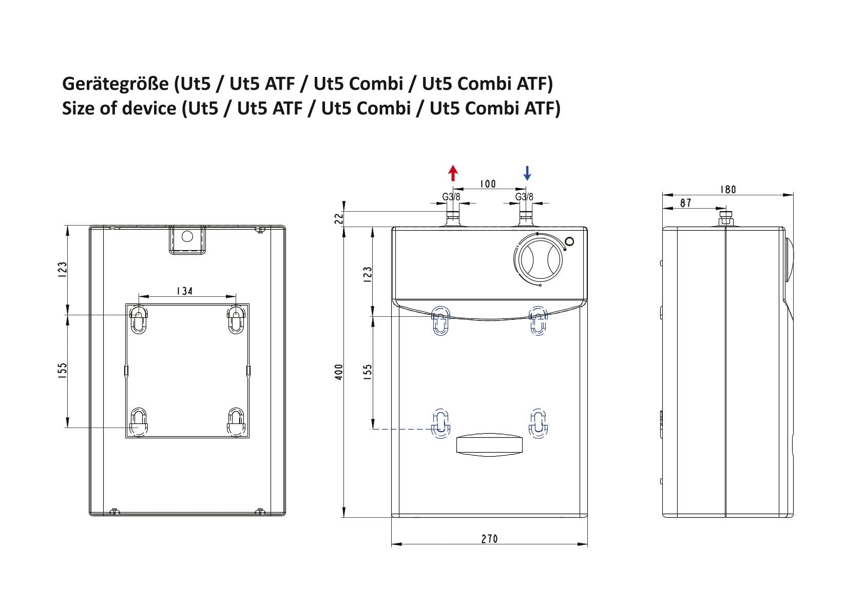 Thermoflow Ensemble de chauffe-eau sous-évier UT 5 Ovalis | Chauffe-eau sous-évier avec mitigeur basse pression 5 l de volume | Raccord G 3/8" | 35 - 75 °C | 65 °C en 10 min.