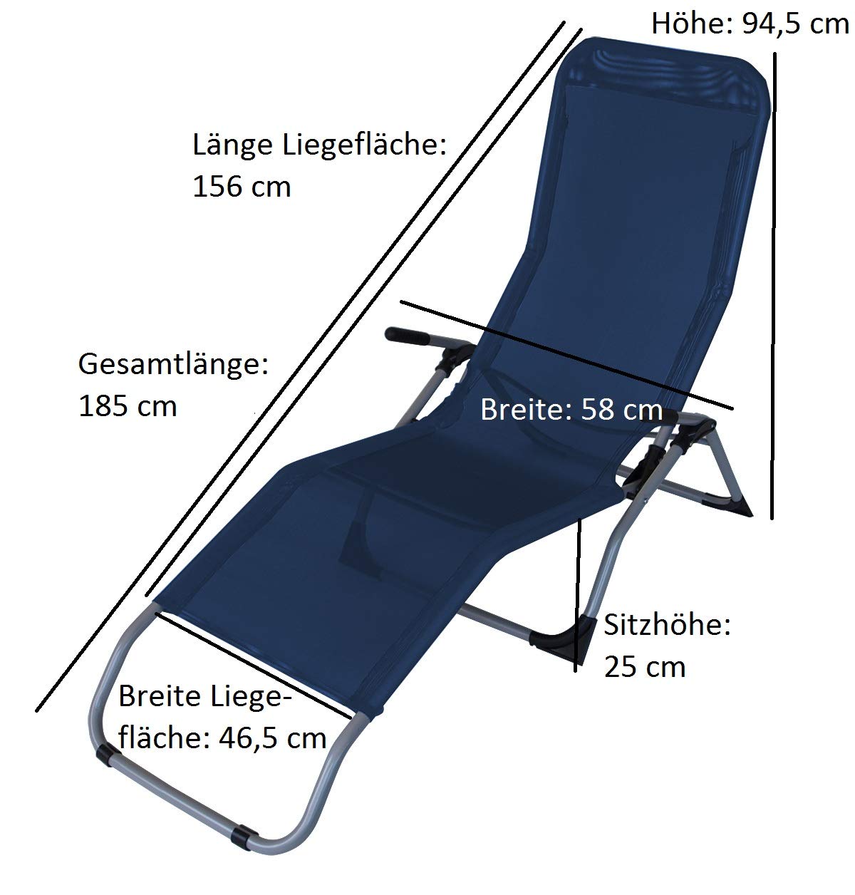 DEGAMO Kippliege Sylt, Stahl grau + Textilgewebe blau, klappbar, für Innen + Außen (1)