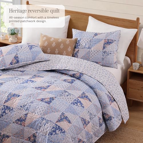 BLOOMHAVEN Quilt Set Twin Size, Patchwork Blue Pink Marigold Floral Quilt Sets, Reversible Bedspread Lightweight and Breathable for All Seasons, Soft Quilted Bedspread with 1 Pillow Sham — view 2