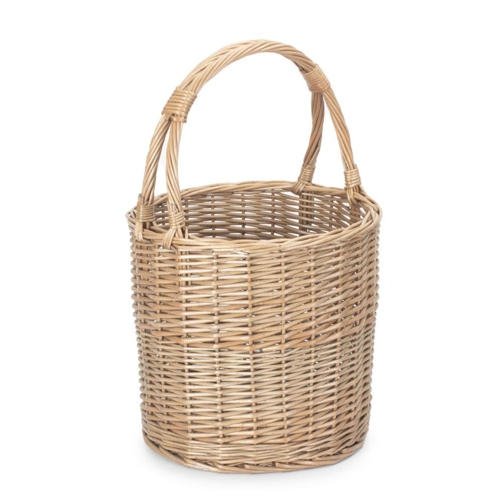 Red Hamper Wicker Round Upright Kindling Shopping Basket Brown