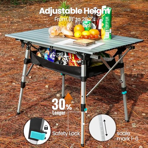 OuterSpa camping table Mesa de Camping Plegable de Aluminio Ligera con Patas Ajustables, Mesa Rectangular para Exterior miniatura 5