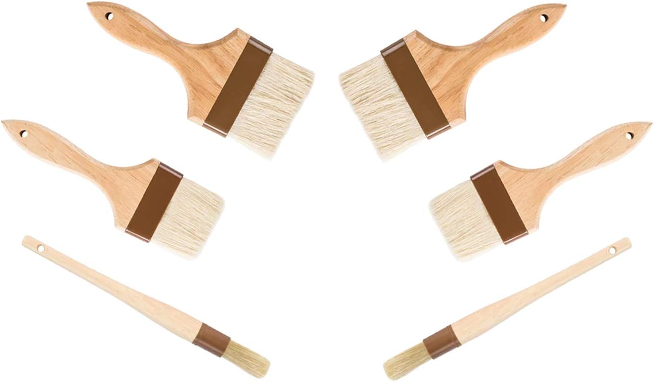 Wooden 3-Inch and 4-Inch Flat Brushes, 1-Inch Round Brush, Bakeware (6)