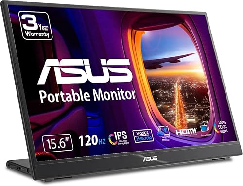 ASUS ZenScreen Monitor portátil 1610 (MB16QHG) - WQXGA (2560 x 1600), IPS, 120Hz, 100% DCI-P3, cuidado de los ojos, soporte en forma de L, montaje