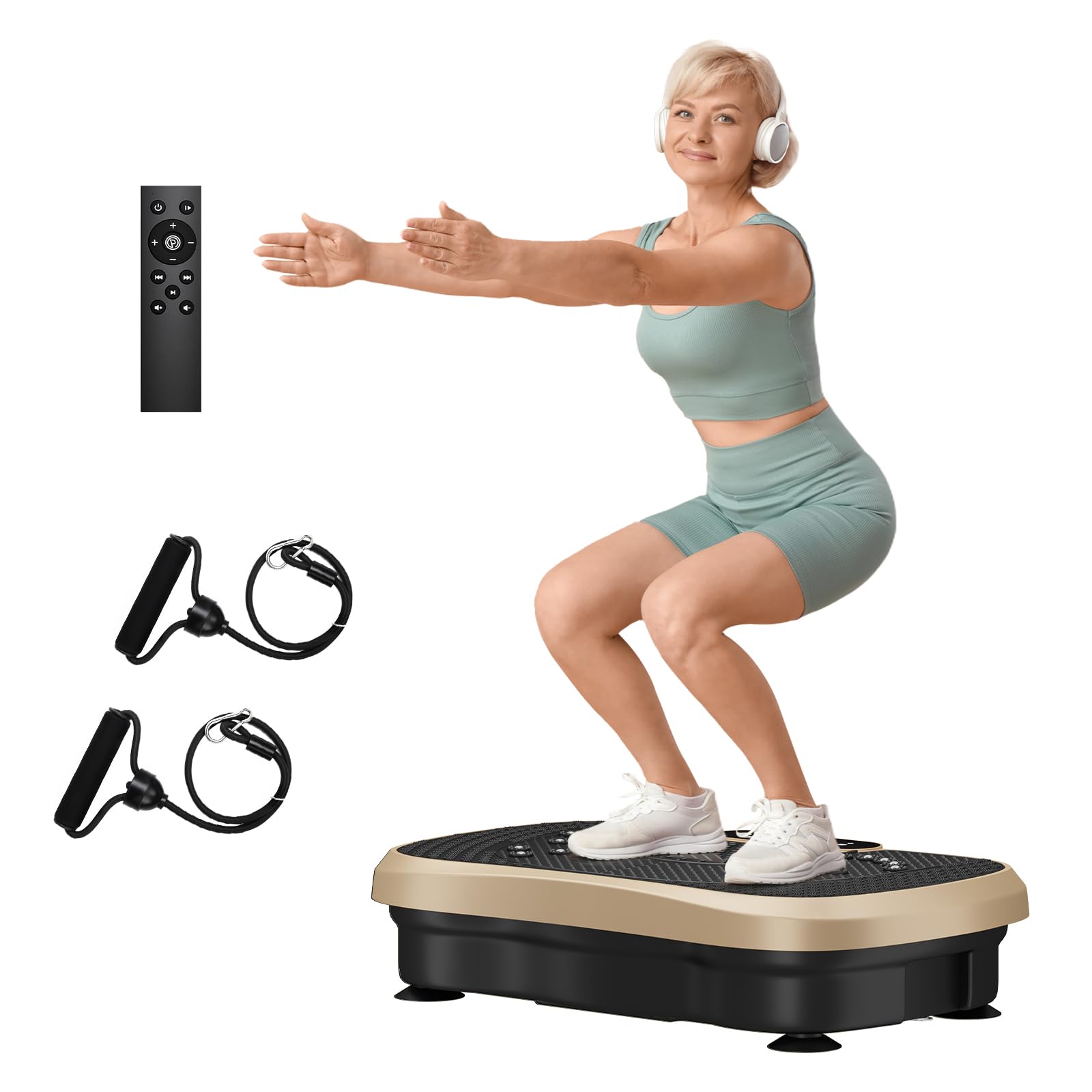 Yoleo Vibration Plate, Workout Vibrating Plate Exercise Machine for Weight Loss, Power Plates Machine Built-in Bluetooth Speaker for Lymphatic Drainage /Gold