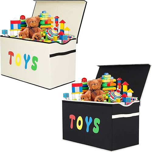 Paquete de 2 cajas de juguetes, contenedores de almacenamiento plegables resistentes con tapas, cajas organizadoras de juguetes extra grandes para
