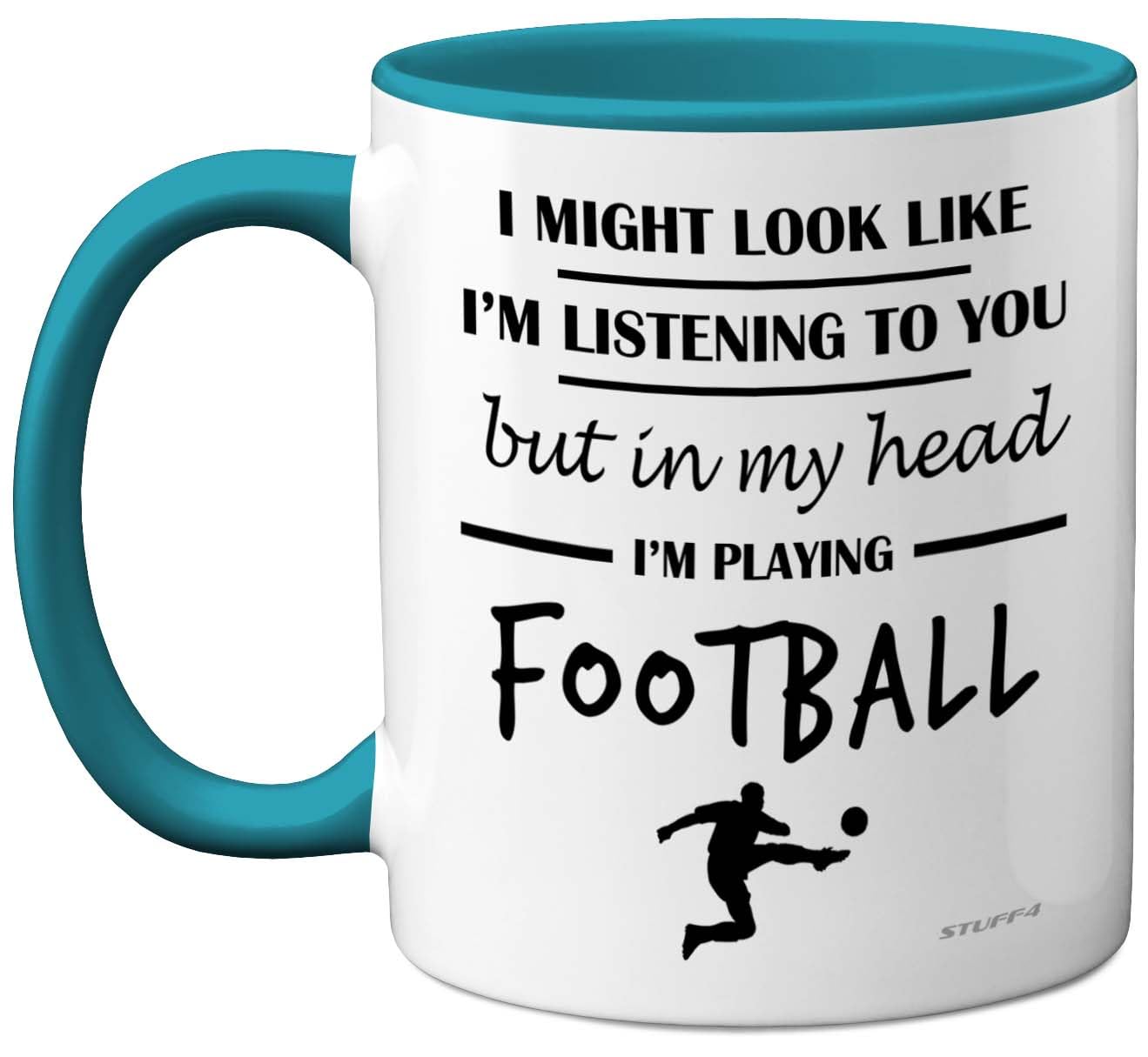Stuff4 Football Gifts - in My Head I'm Playing Football Mug - Funny Gift for Footy Players, Footie Lover Presents, 11oz Ceramic Blue Premium Mugs Novelty Cup
