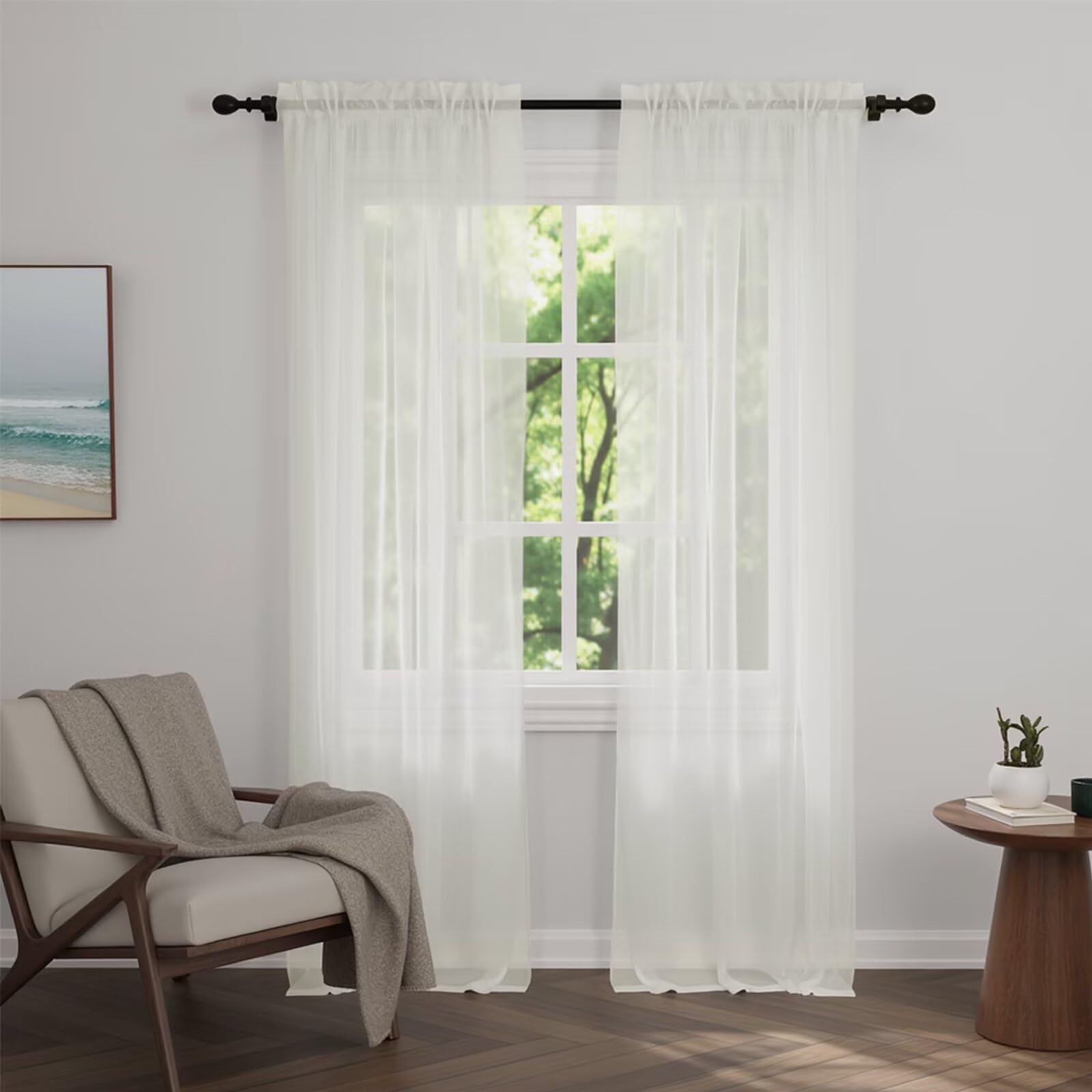 Zdada Net Curtains for Windows 108 Drop, Beige Slot Top Voile Curtains, Semi Transparent Sheer Curtain Net Curtain Panel for Living Room Kitcken W60xL108 Inch,2 Panels