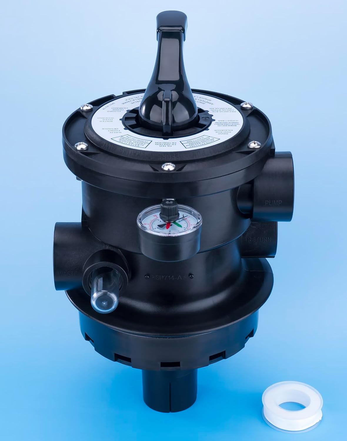 SP0714T Top-Mount Multiport Valve Compatible with Hayward Variflo S166T, S180T, S210T, S244T All ProSeries and VL Series Sand Filter,7 Positions Clamp Style Multi Port Control Valve Black