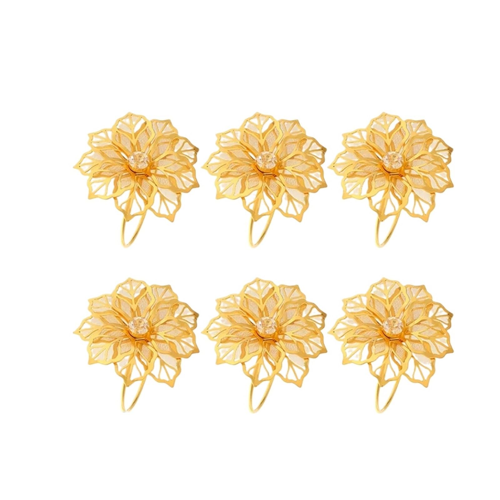 napkin rings Flower Napkin Rings Hollow Mesh Petals Alloy Metal Towel Party Table Dinner Dining Wedding Decor(6PCS golden)