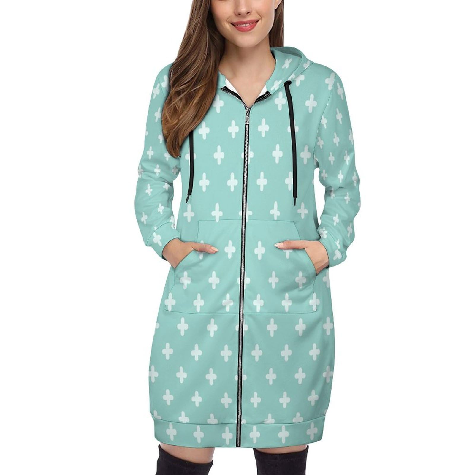 Felpa Donna con Zip Felpe Sportiva con Tasche E Cappuccio Motivo A Croce Semplice Morbida Invernale Giacca Regolabile Confortevole per Uso Quotidiano Casual