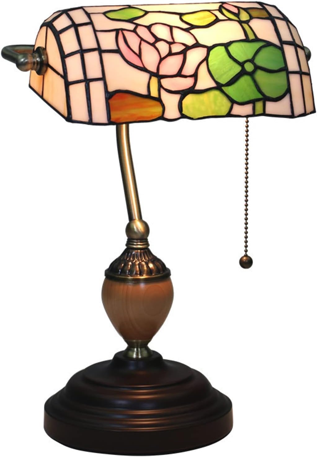 Table Lamp Retro Bank Desk Light Lotus Stained Glass Lampshade Bedroom