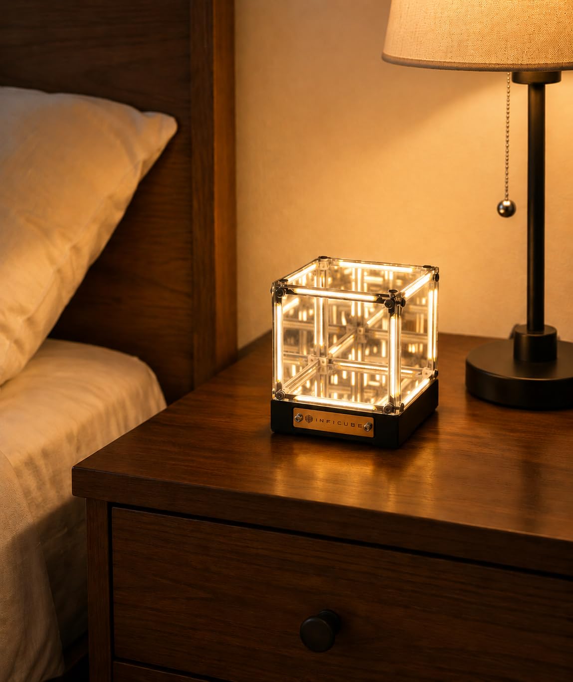 Lámpara de cubo de espejo infinito, luz de abismo Tesseract 4D, luz nocturna regulable táctil recargable por USB-C, decoración futurista de escritorio para sala de juegos, dormitorio, estante