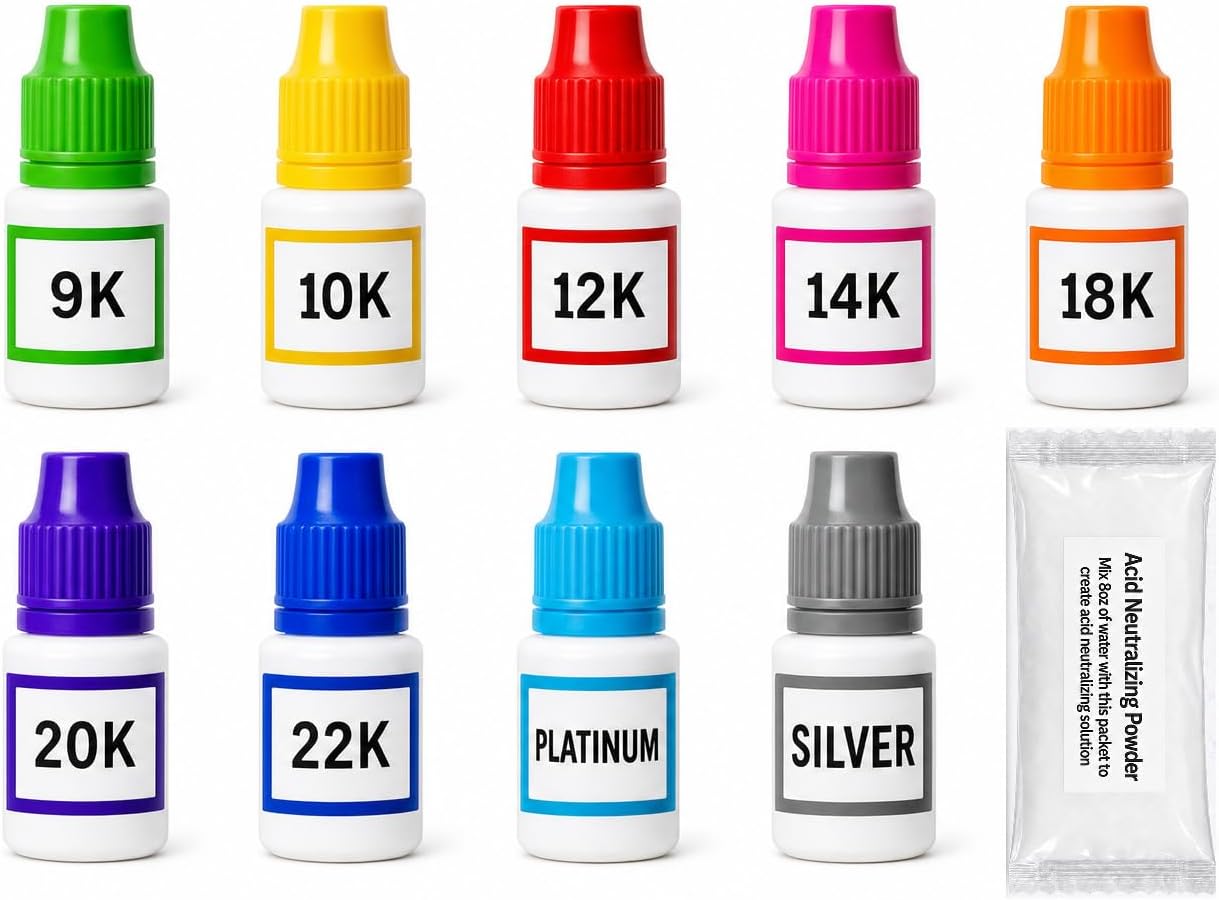 Gold, Silver, Platinum & Palladium Testing Kit - Acid Solution to Test Precious Metals, Scrap, Bullion Bars & Coins - Jewelry Tester Real/Fake Check Analyzer Apprasial Kit + 3x6 SMART Scratch Stone