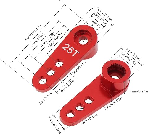 Miniatura 3 de DiGiYes Paquete de 2 brazos de dirección de metal 25T servo bocina M3 hilos compatibles con modelos RCcoche, camión buggy (rojo)