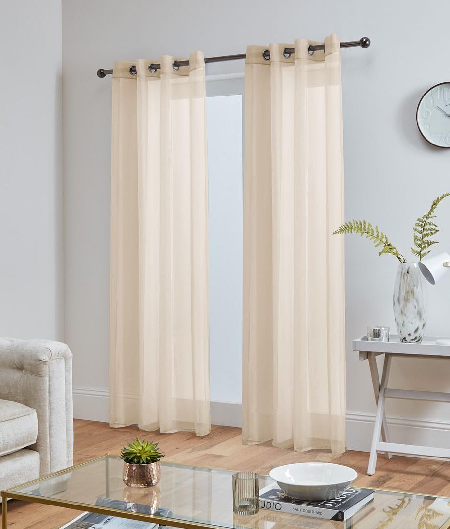 John Aird Lucy Voile Curtains - Eyelet - Pair - 2x Voile Panels (Cream, 58" Wide x 118" Drop)