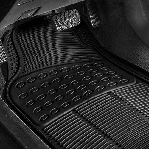 Image of FH Group Automotive Floor Mats - Heavy-Duty Rubber, Universal Fit Full Set, Climaproof, Trimmable for Most Cars, Sedan, SUV, Truck, Black (Pack of 2)