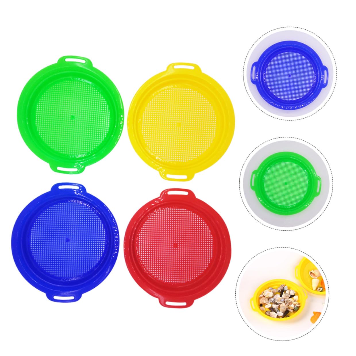 FRCOLOR Set di 8 Pezzi di Giocattoli da Spiaggia per Bambini Filtro Sabbia in Plastica, per Atmosfera Estiva e Attività Creative All'aperto Durante le Gite al Mare