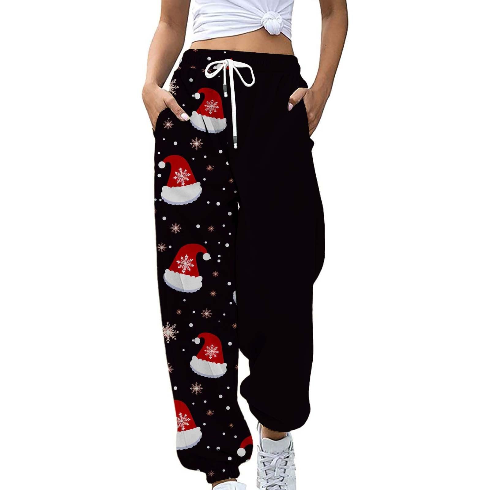 Womens Christmas Lounge Pants 2024 Fall Trendy Print Drawstring High Waist Joggers Sweatpants Baggy Comfy Cinch Bottom Casual Tousers with Pockets