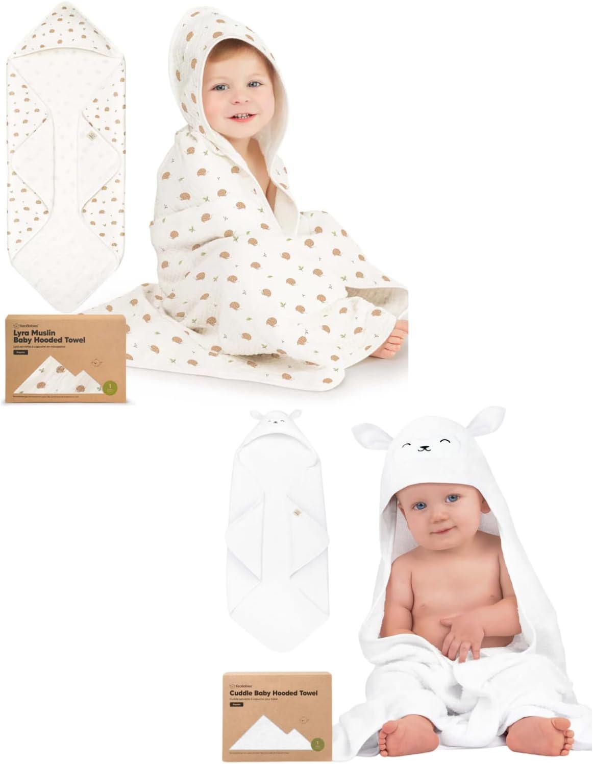 KeaBabies Muslin Baby Hooded Towel - 100% Cotton - Soft and Absorbent for Newborns, Infants, Toddlers and Kids - Premium Baby Bath Wrap with Hood