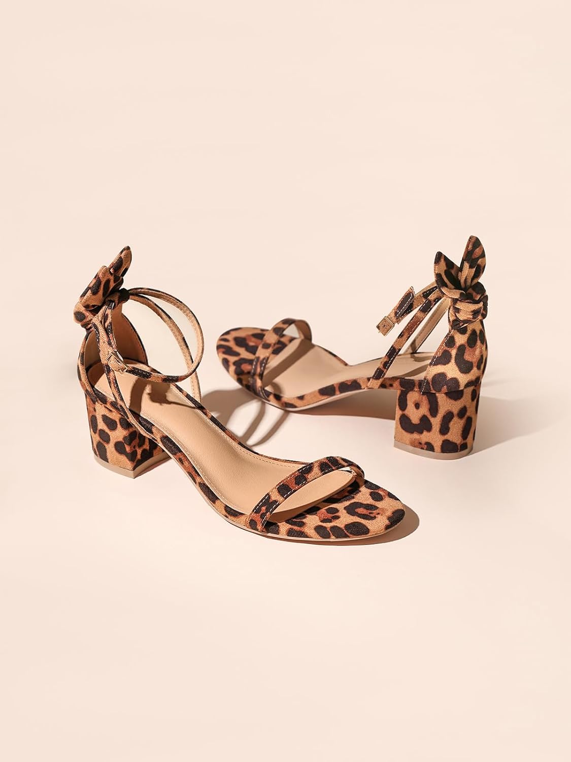 Coutgo Womens Chunky Low Heels Open Toe One Strap Heeled Sandals Bow Ankle Strap Wedding Dress Shoes - Image 4