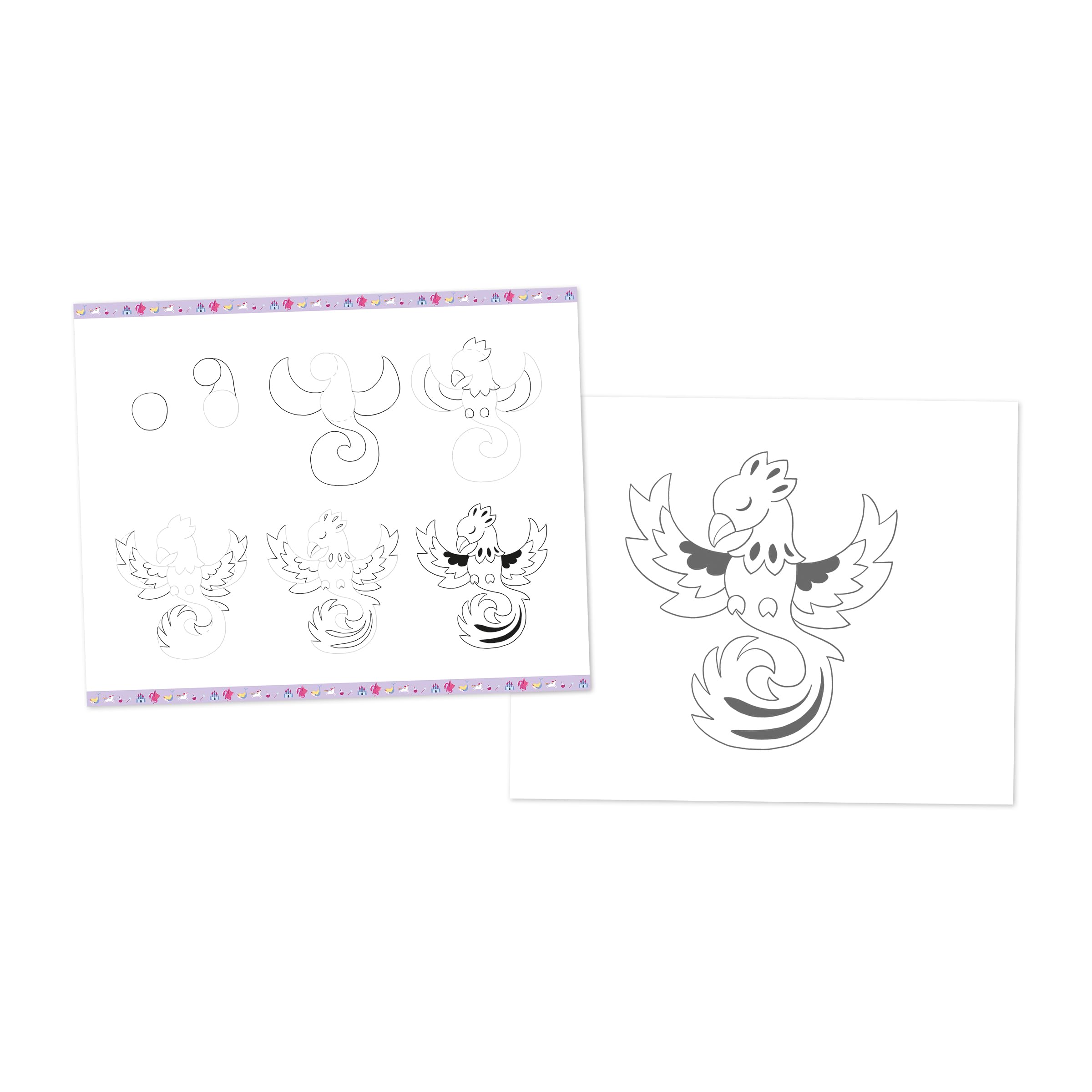 Janod - Step by Step Drawing - Nauka rysowania - 20 modeli fantasy - zestaw rysunkowy dla dzieci - nauka rysowania i koncentracji - od 7 lat - J09153