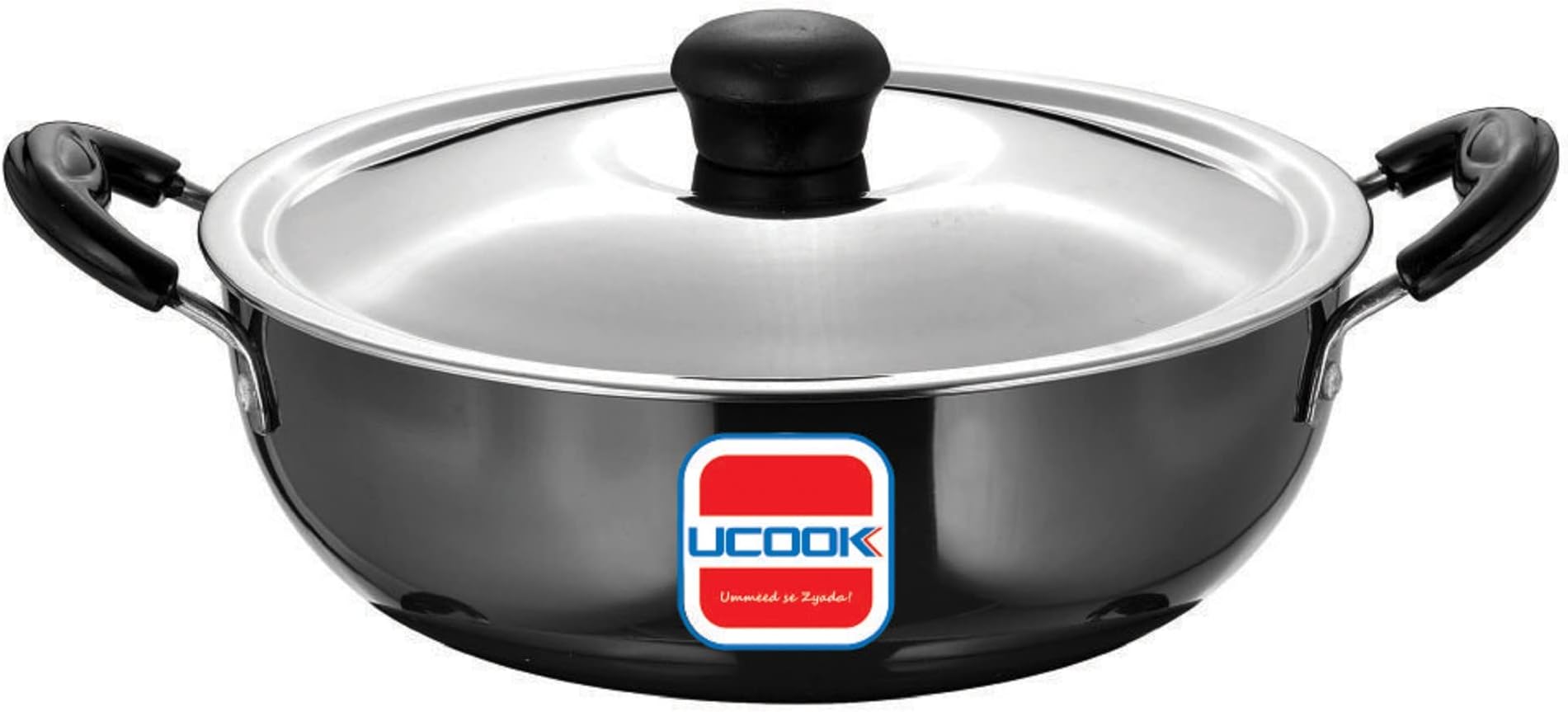 UCOOK Hard Anodised Induction Kadhai with Steel Lid, Black (8 litres)