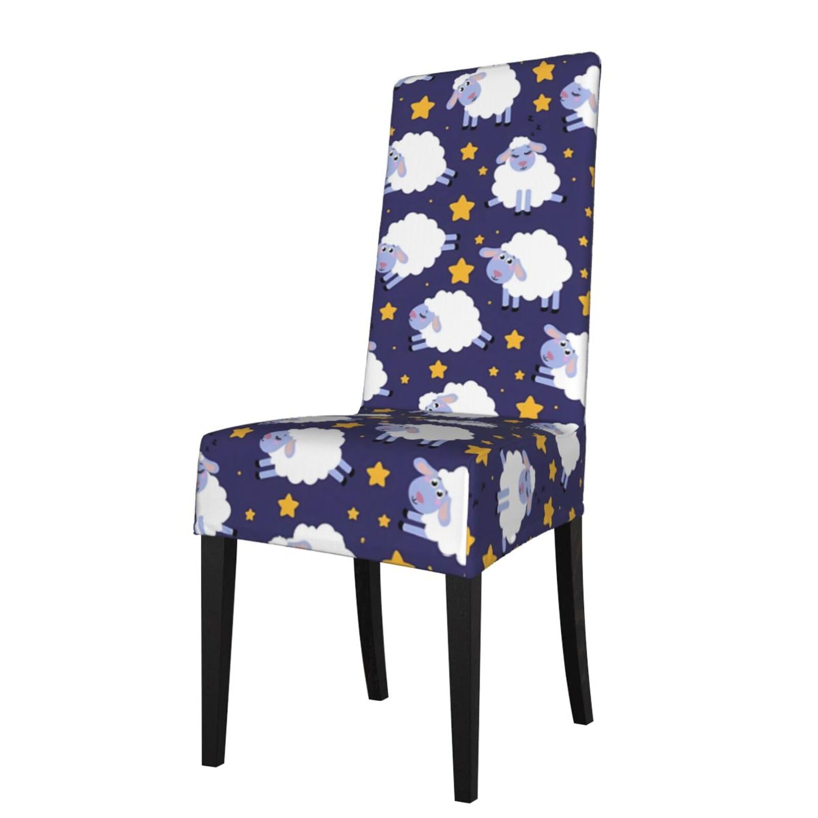 YYHHAOFA Sheep Prints Dining Chair Throws - Stretchable Polyester-Spandex Slipcovers for Refreshing Your Dining Room Decor